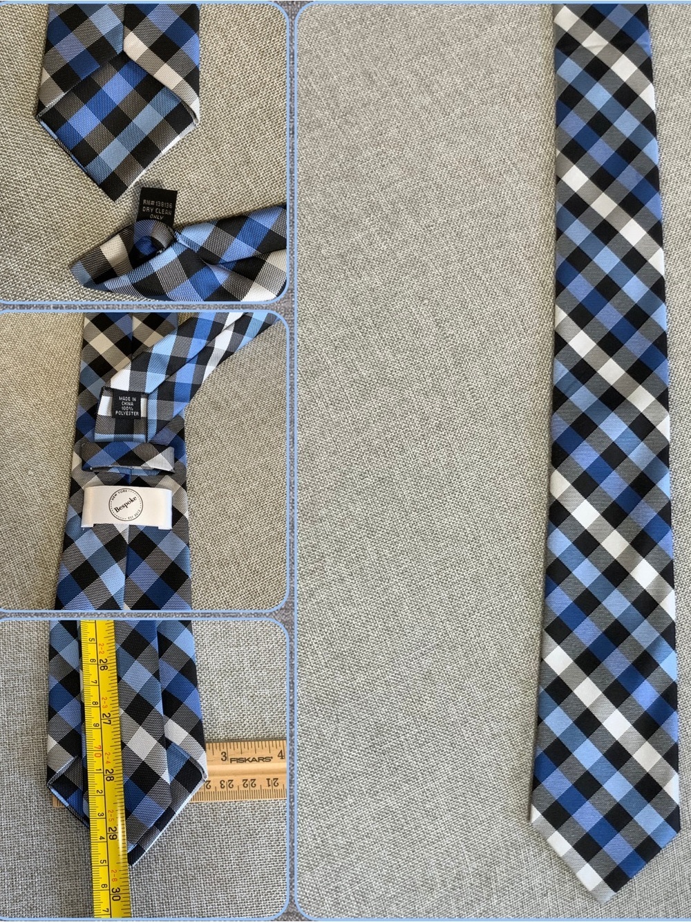 Bespoke Blue Black White Plaid Men's Tie
